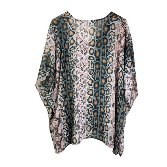 Adrienne Snake Python Print Chiffon Sheer Oversized Poncho Tunic Blouse - Picture 6 of 11